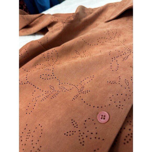Talbots Laser Cut Shacket Brown Sz X (L) Suede Fall Office Neutral Oversized - Picture 4 of 9